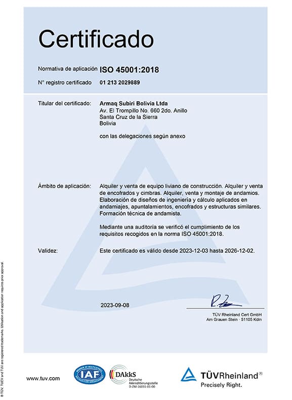 Cert 45001 2023 Main ES Armaq