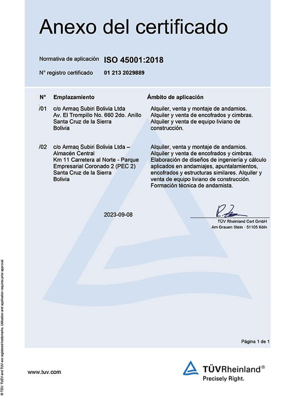 Cert 45001 2023 Anexo ES Armaq